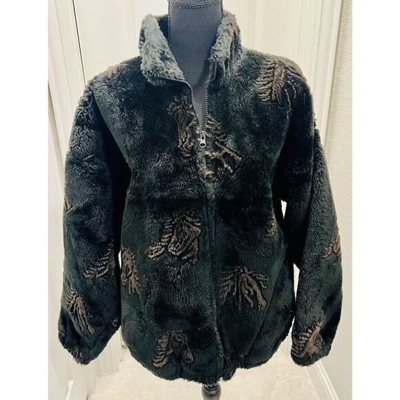 Bear Ridge Jackets & Blazers - Vintage Bear Ridge Black Full Zip Faux Fur Horse Print Coat Retro Western MED